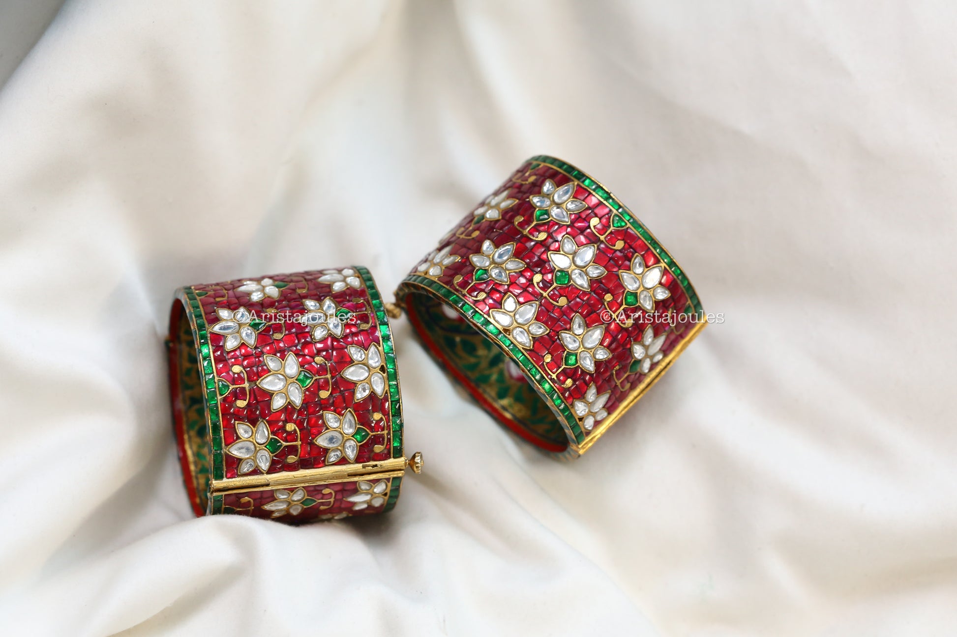 Premium Zara Takkar Kundan Cuff Bangle - Red