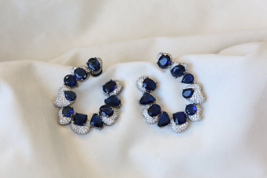 Half Moon Micro CZ Earrings - Blue