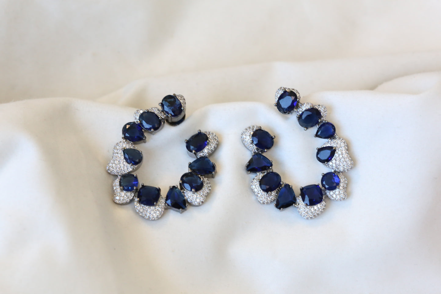 Half Moon Micro CZ Earrings - Blue