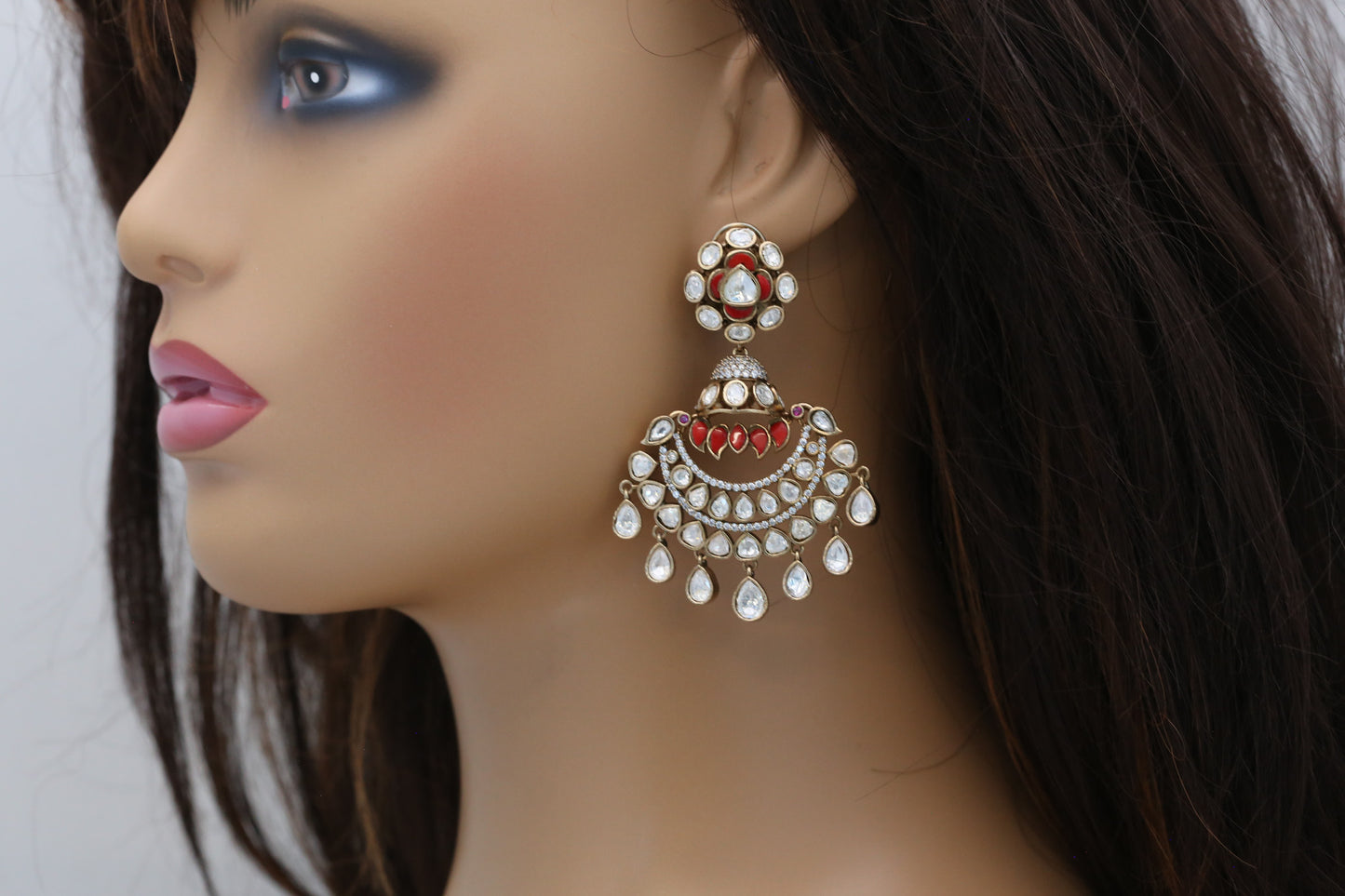 Victorian Moissanite, CZ & Jadau Chandbaali -Coral