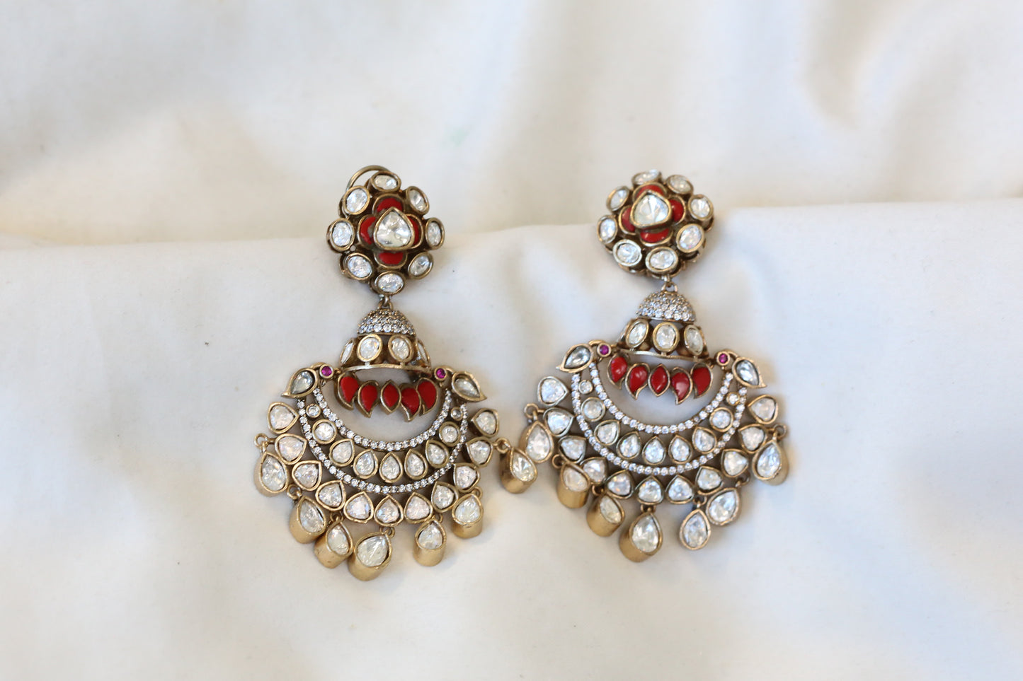 Victorian Moissanite, CZ & Jadau Chandbaali -Coral