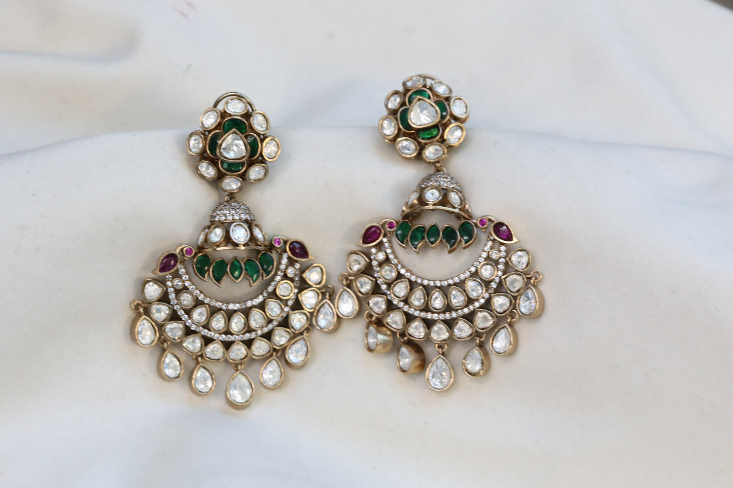 Victorian Moissanite, CZ & Jadau Chandbaali - Multi