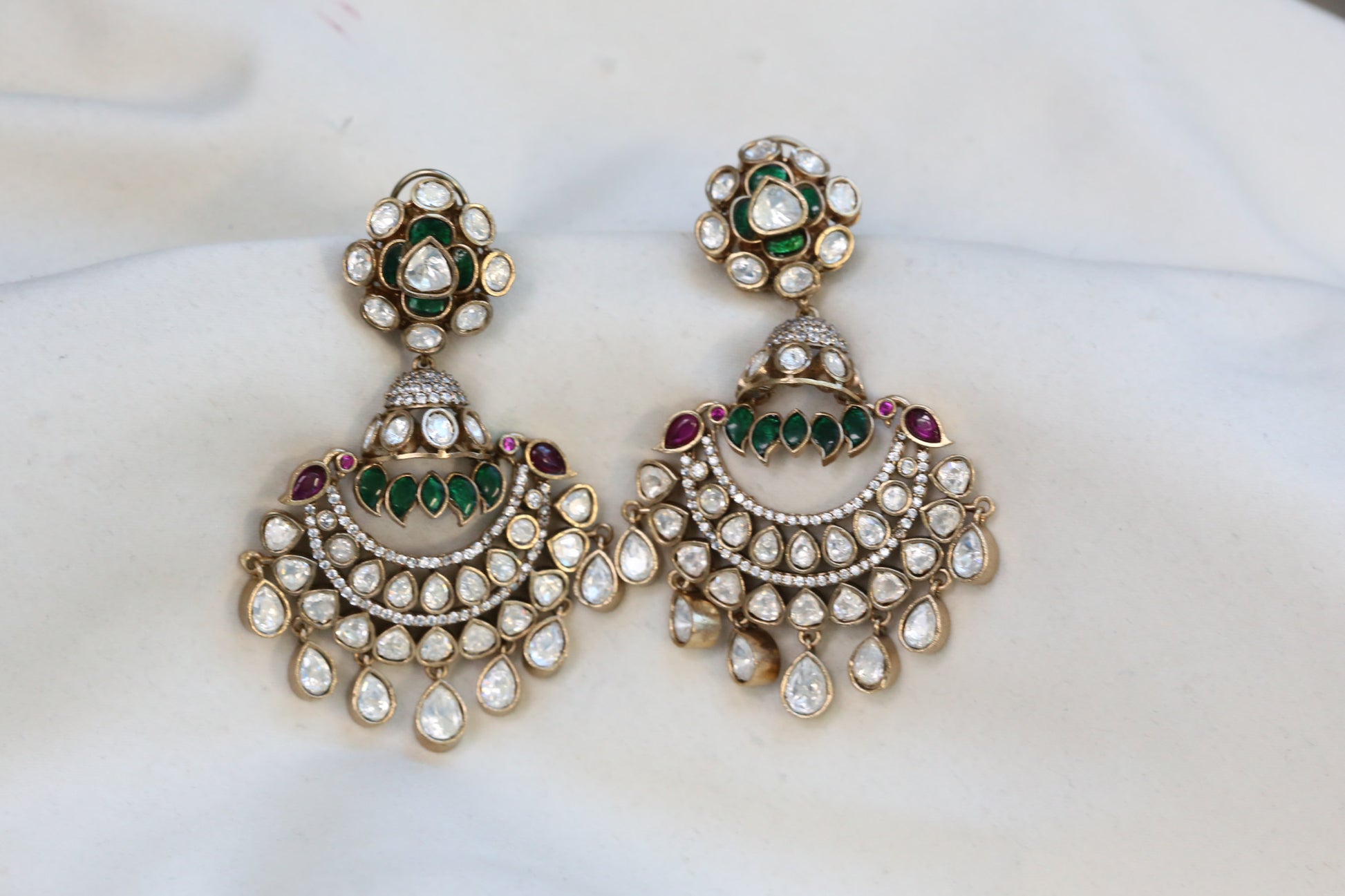 Victorian Moissanite, CZ & Jadau Chandbaali - Multi