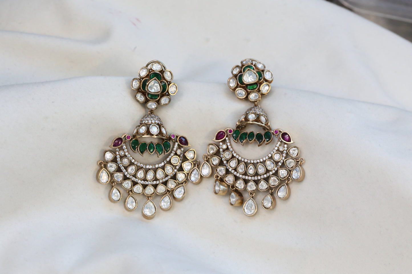 Victorian Moissanite, CZ & Jadau Chandbaali - Multi