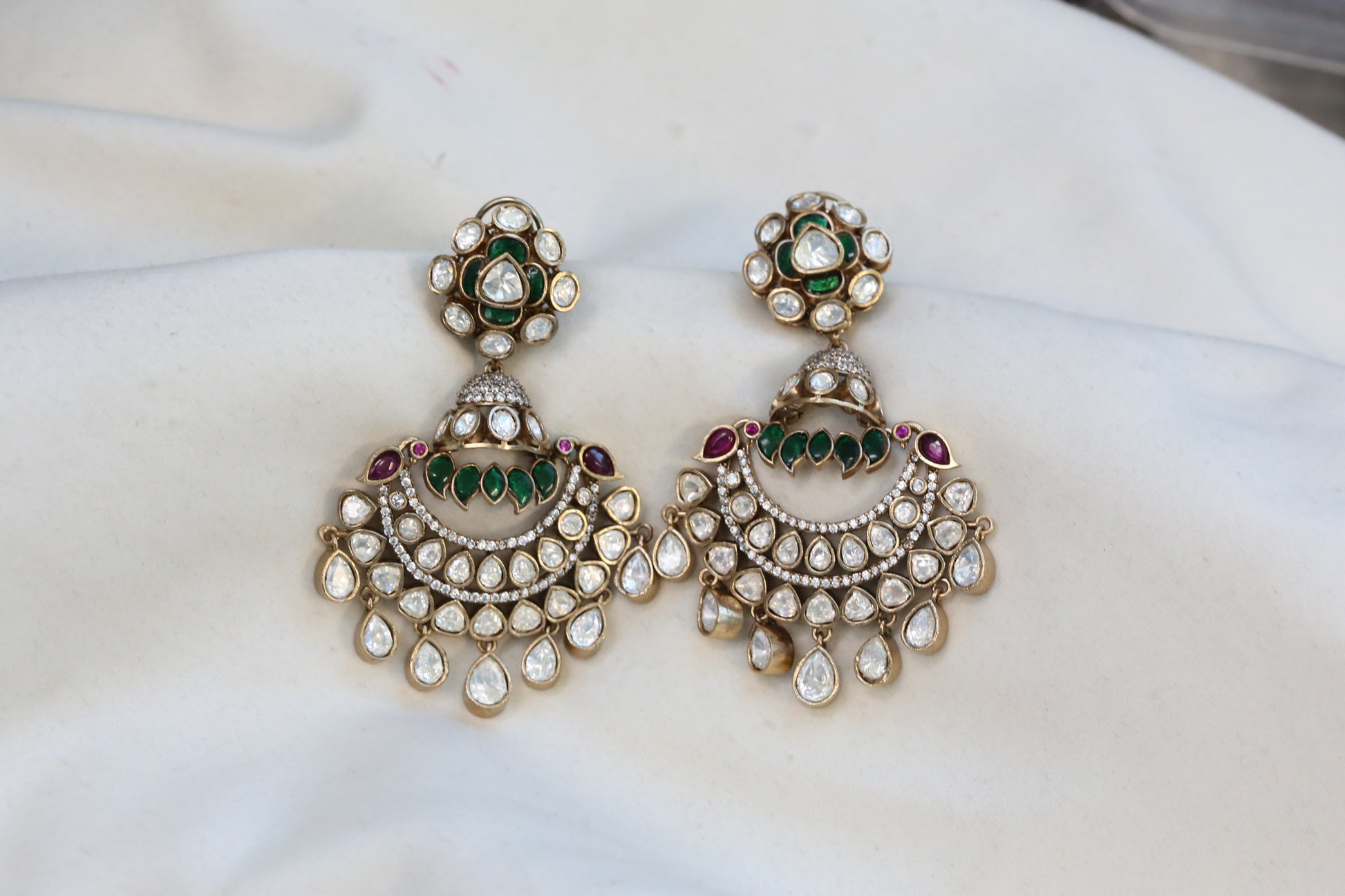 Victorian Moissanite, CZ & Jadau Chandbaali - Multi