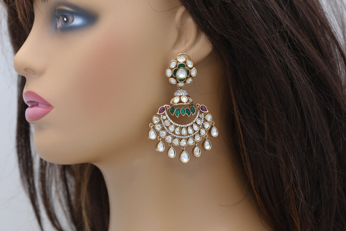 Victorian Moissanite, CZ & Jadau Chandbaali - Multi
