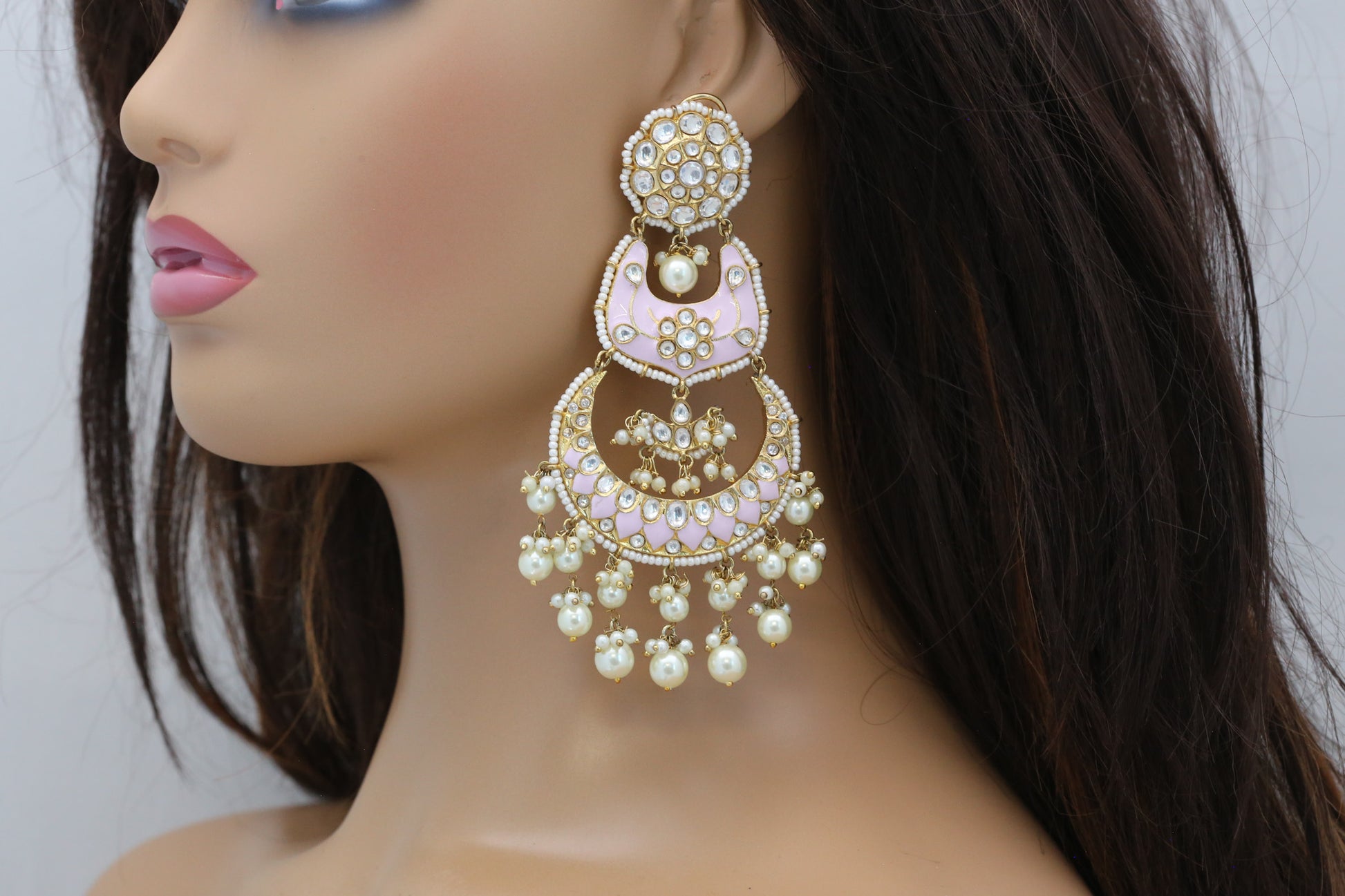 Statement Gulaabi Kundan Chaandbaali (4.5 inches)