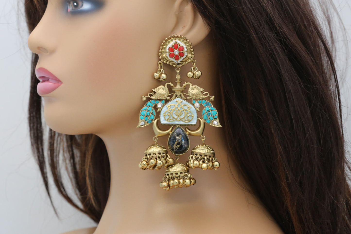 Statement Kashmiri Jhumka  - Turquoise (4.5 inches)