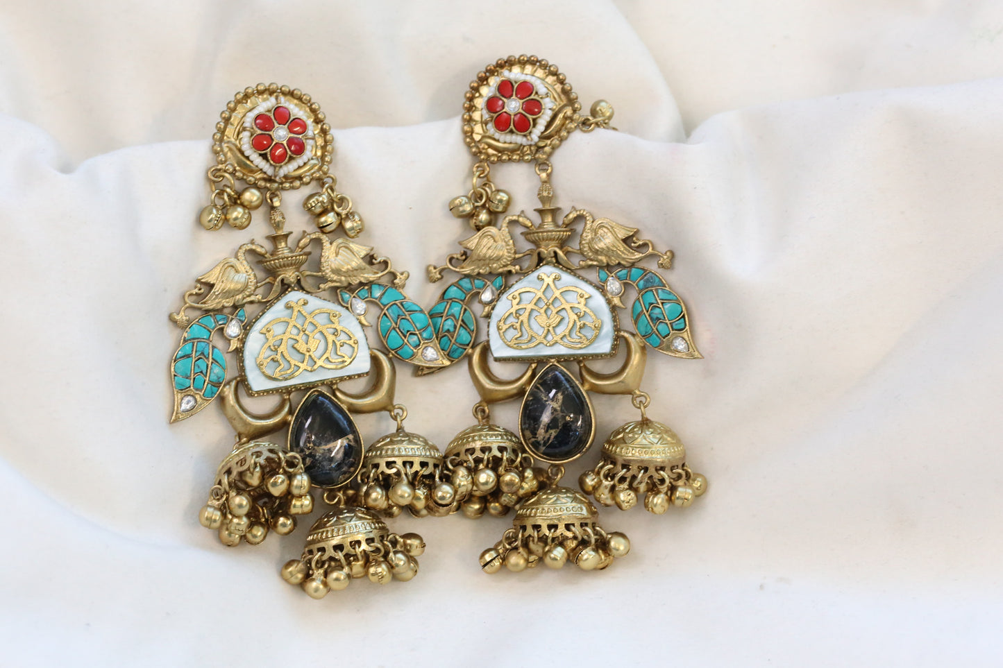 Statement Kashmiri Jhumka  - Turquoise (4.5 inches)