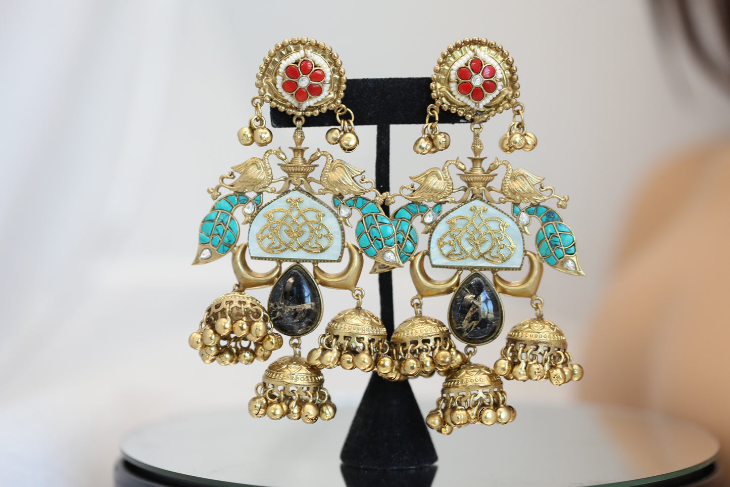 Statement Kashmiri Jhumka  - Turquoise (4.5 inches)