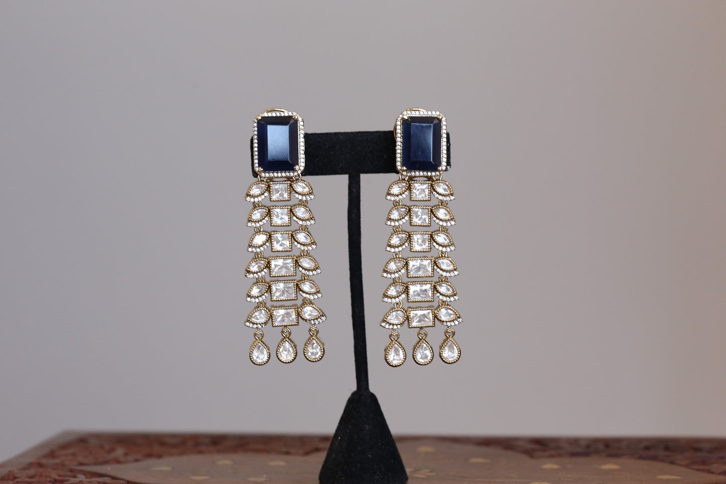 Contemporary Blue Hydro & Uncut Polki Earrings