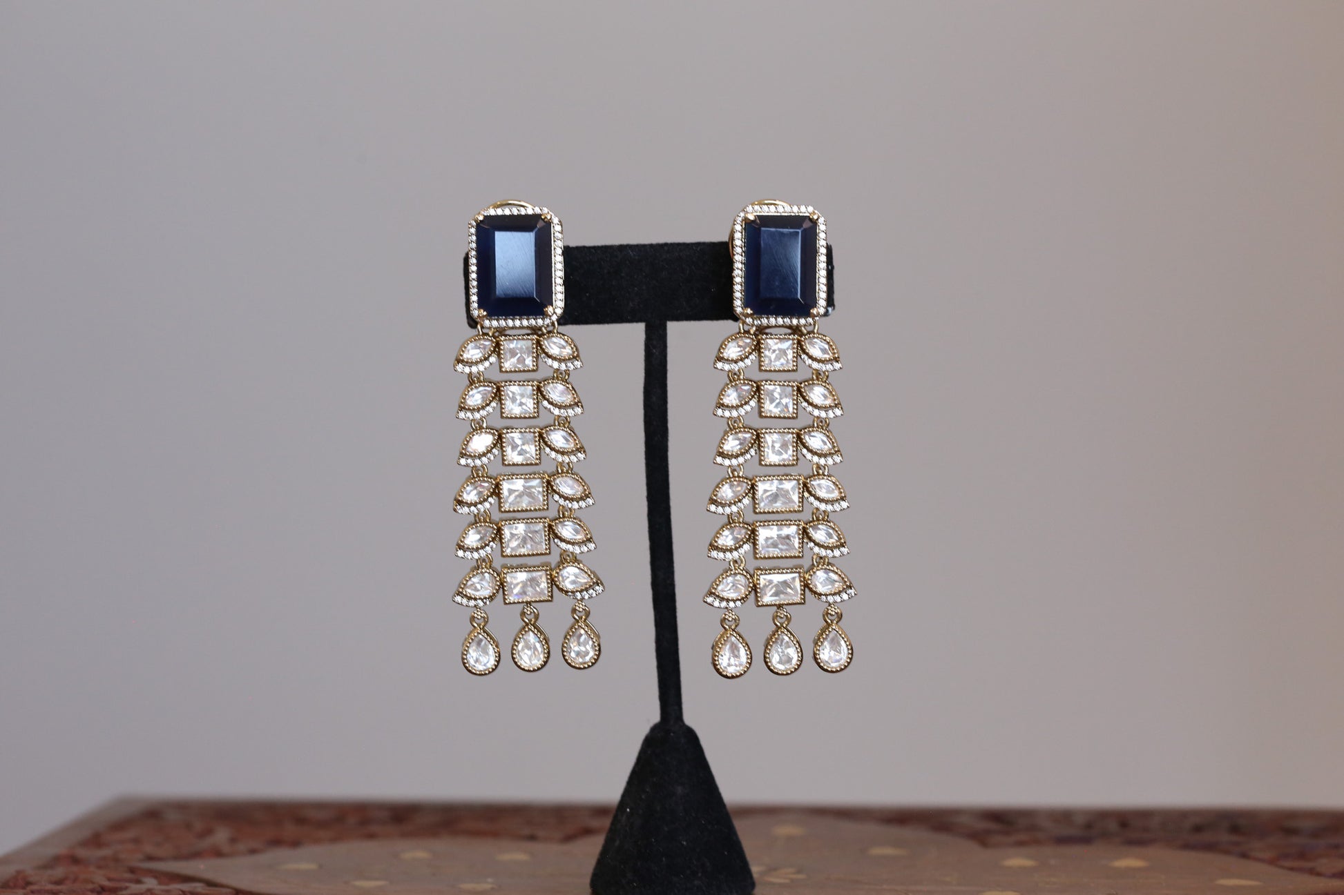 Contemporary Blue Hydro & Uncut Polki Earrings