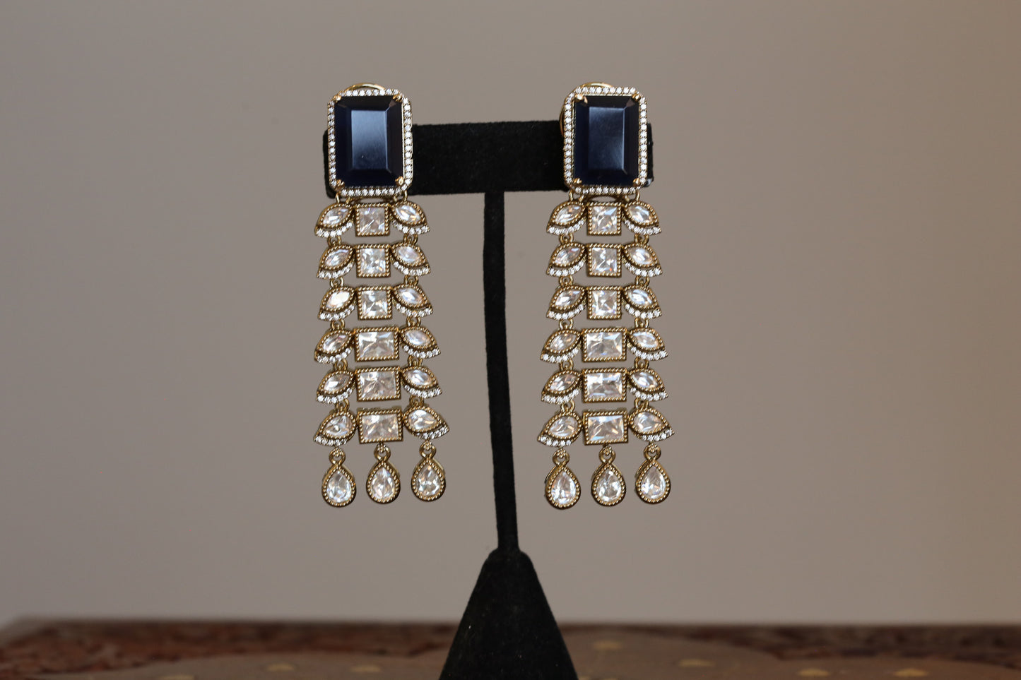 Contemporary Blue Hydro & Uncut Polki Earrings