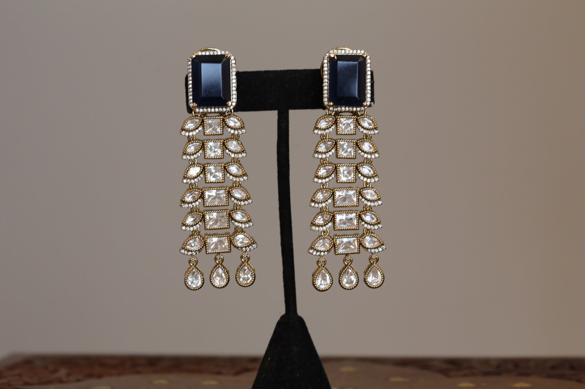 Contemporary Blue Hydro & Uncut Polki Earrings