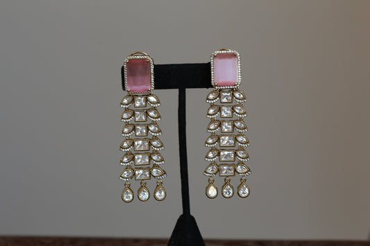 Contemporary Blush Pink Hydro & Uncut Polki Earrings