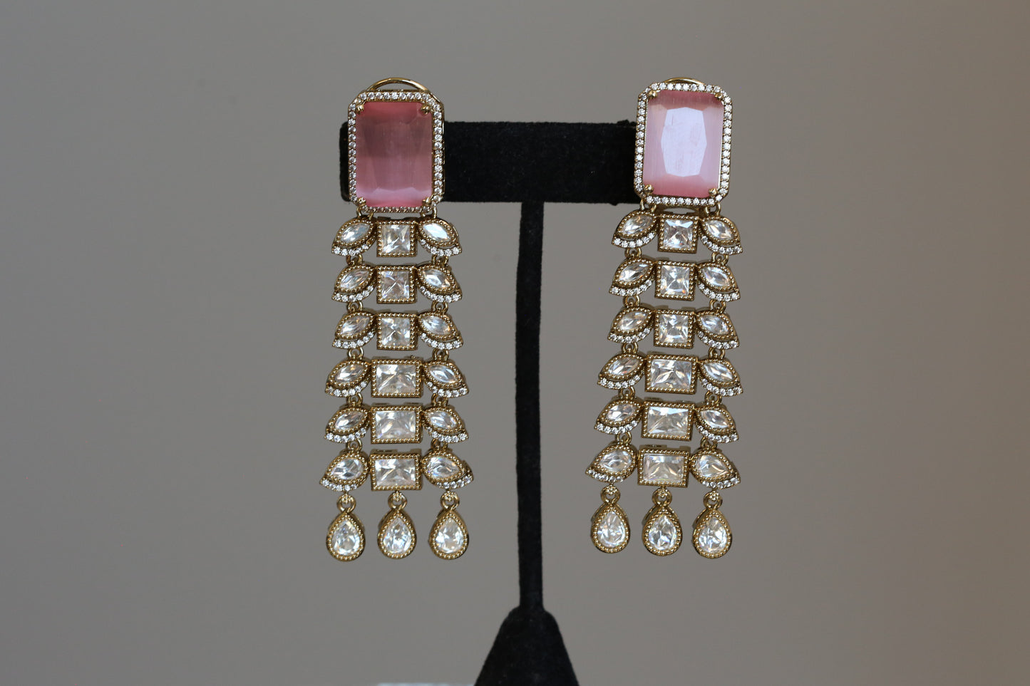 Contemporary Blush Pink Hydro & Uncut Polki Earrings
