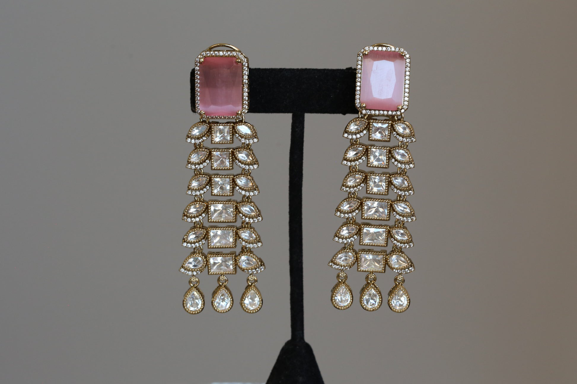 Contemporary Blush Pink Hydro & Uncut Polki Earrings