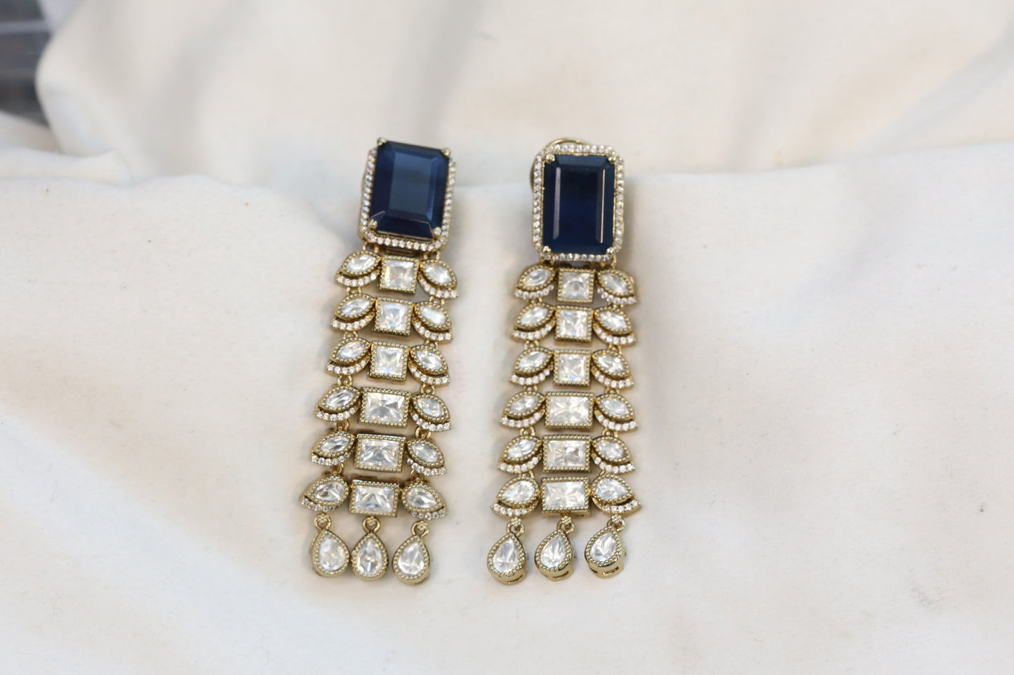 Contemporary Blue Hydro & Uncut Polki Earrings