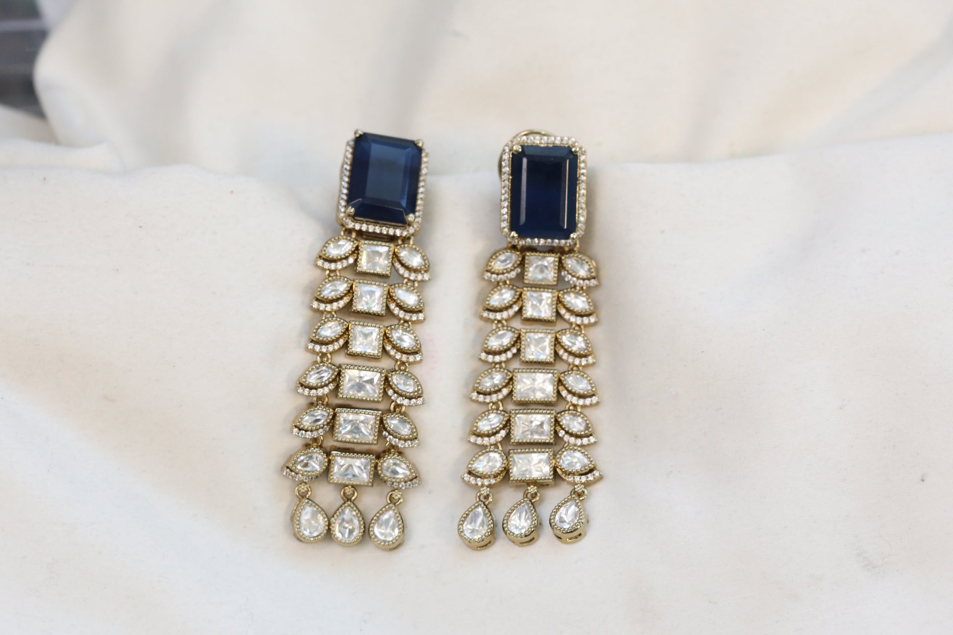 Contemporary Blue Hydro & Uncut Polki Earrings