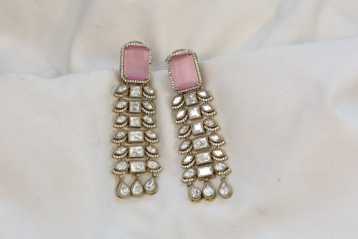 Contemporary Blush Pink Hydro & Uncut Polki Earrings