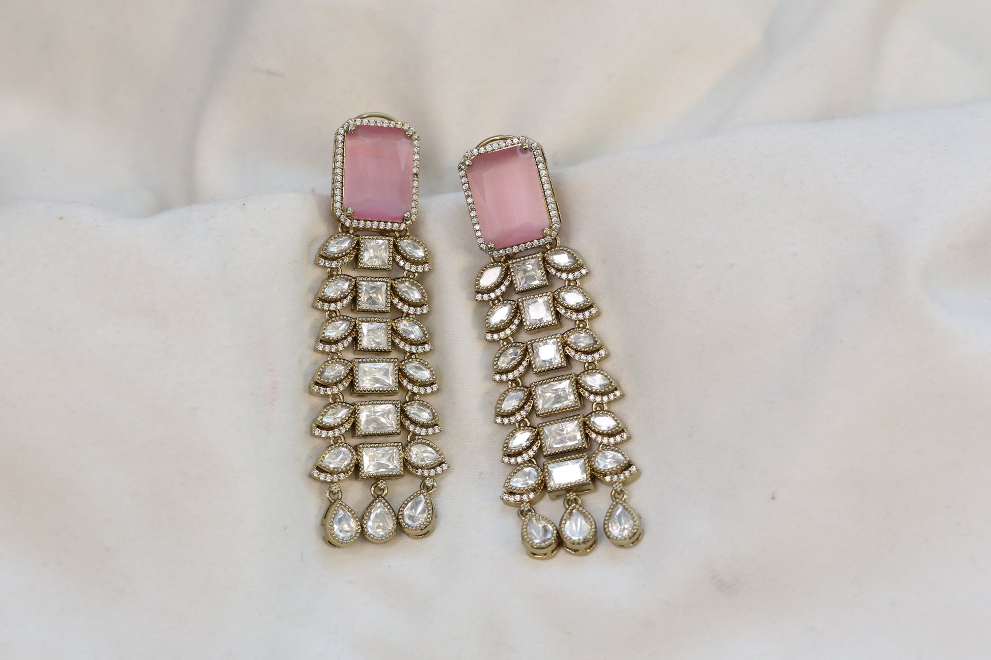 Contemporary Blush Pink Hydro & Uncut Polki Earrings
