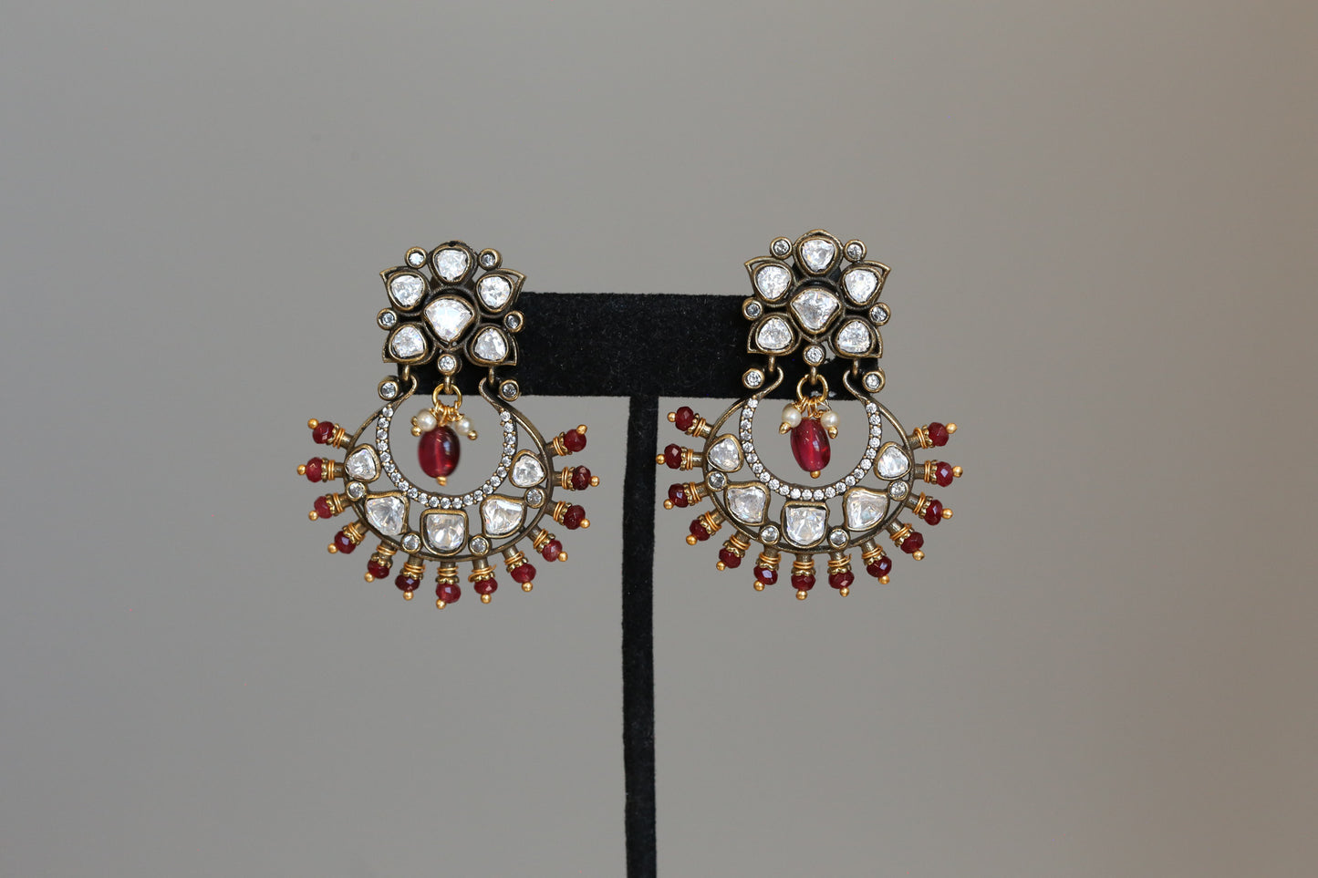 Moissanite & Real Red Onyx Chandbaali
