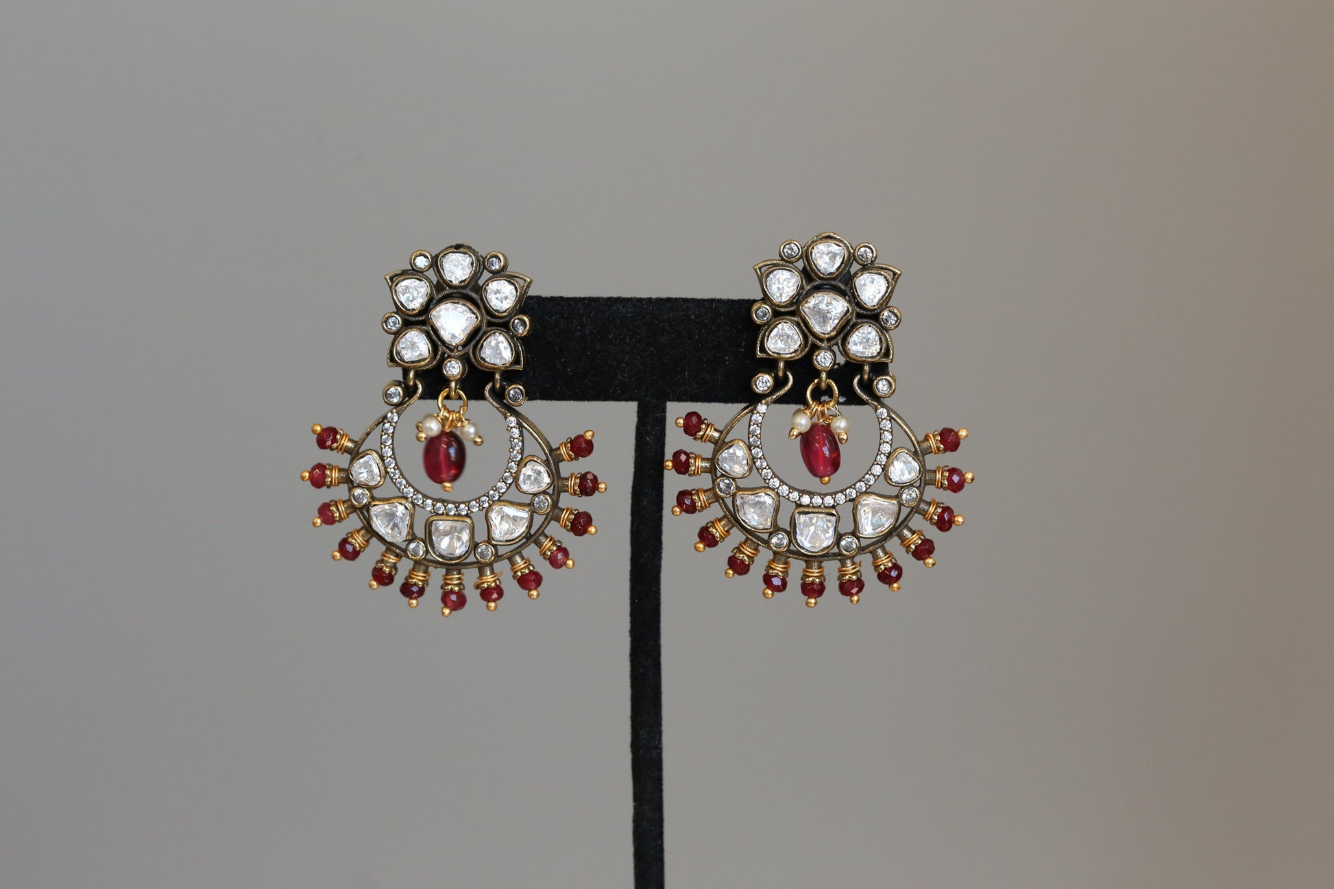 Moissanite & Real Red Onyx Chandbaali