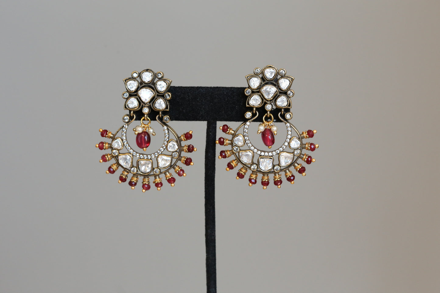 Moissanite & Real Red Onyx Chandbaali