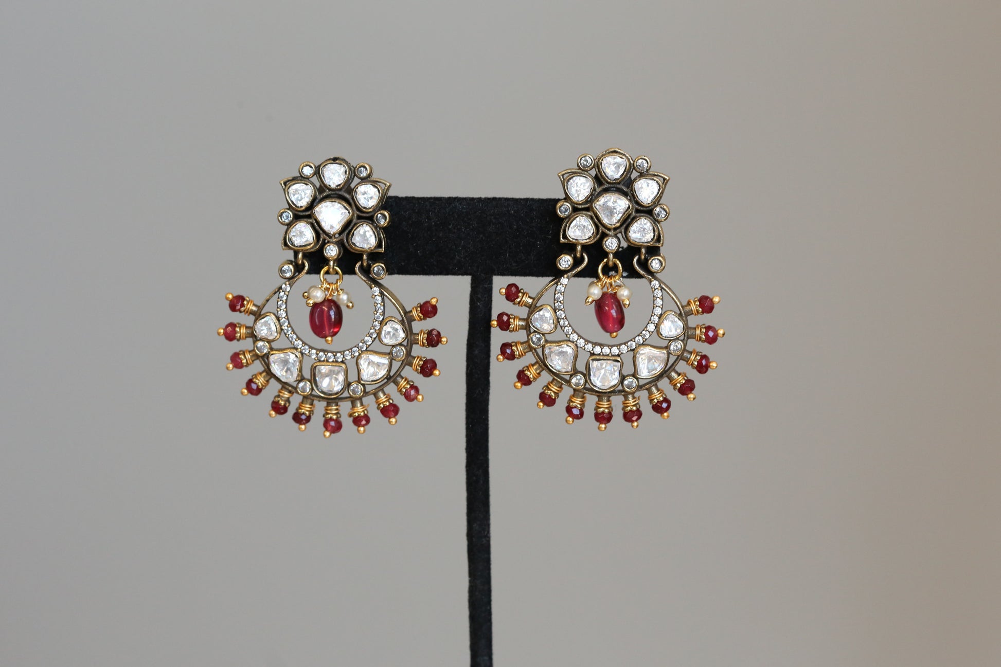 Moissanite & Real Red Onyx Chandbaali