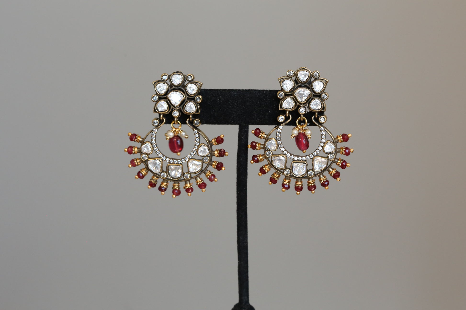 Moissanite & Real Red Onyx Chandbaali