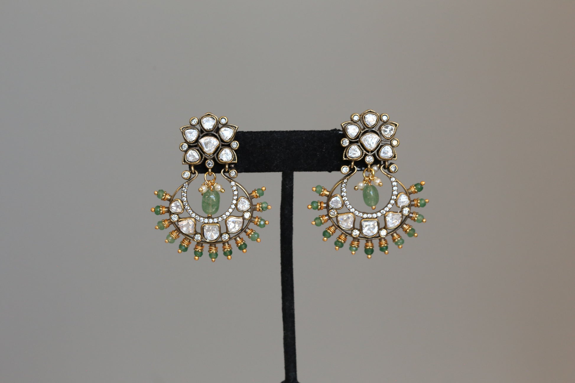 Moissanite & Real Aventurine Chandbaali
