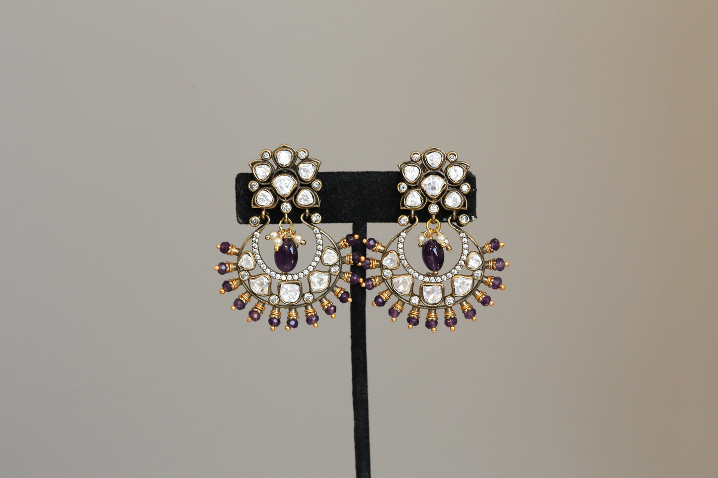 Moissanite & Real Amethyst Chandbaali