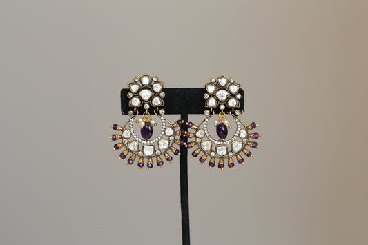 Moissanite & Real Amethyst Chandbaali