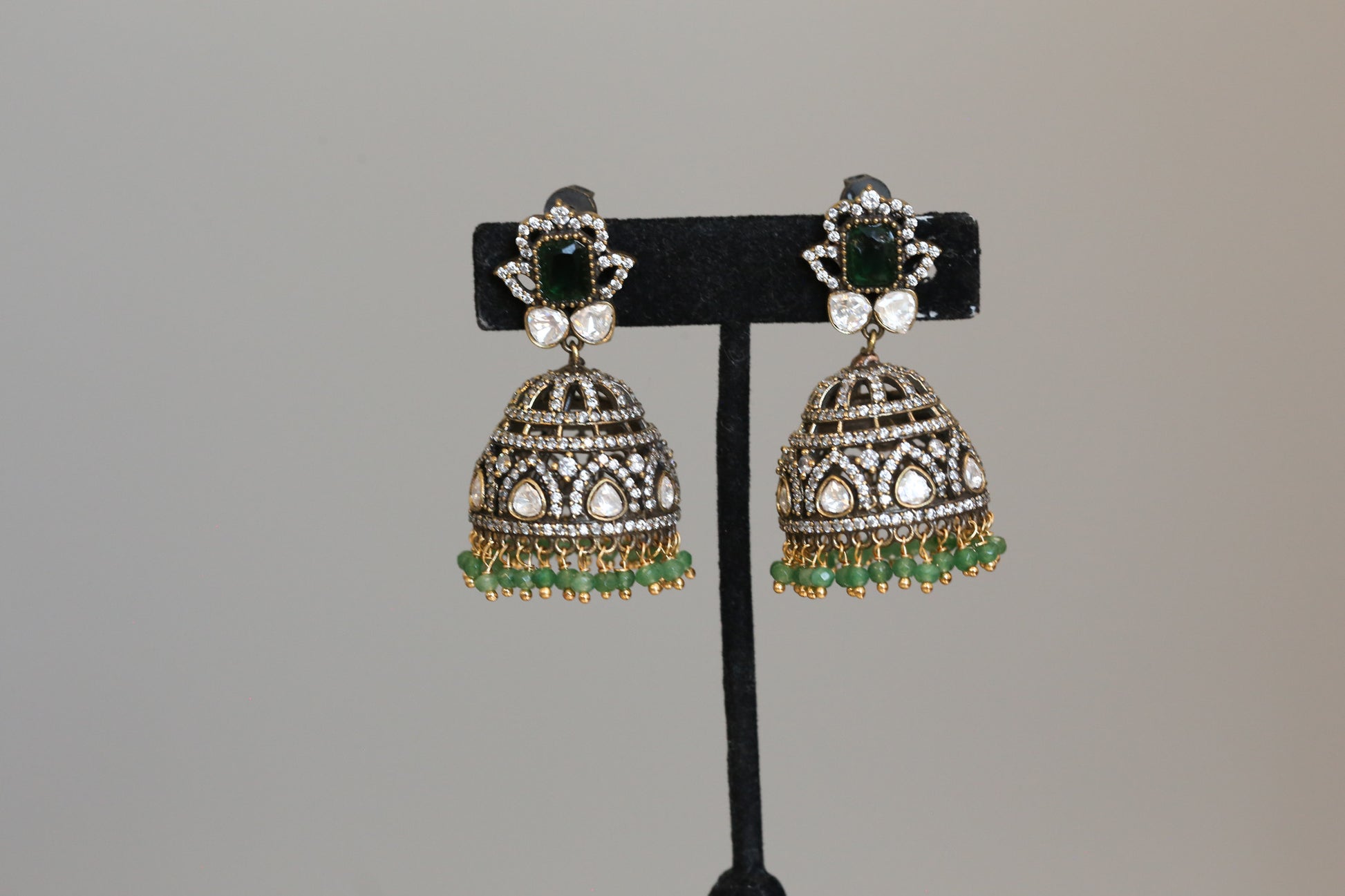 Victorian Mehndi Polish Moissanite CZ Jhumka