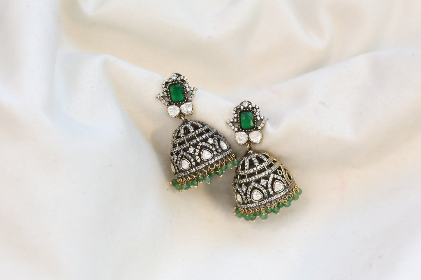 Victorian Mehndi Polish Moissanite CZ Jhumka