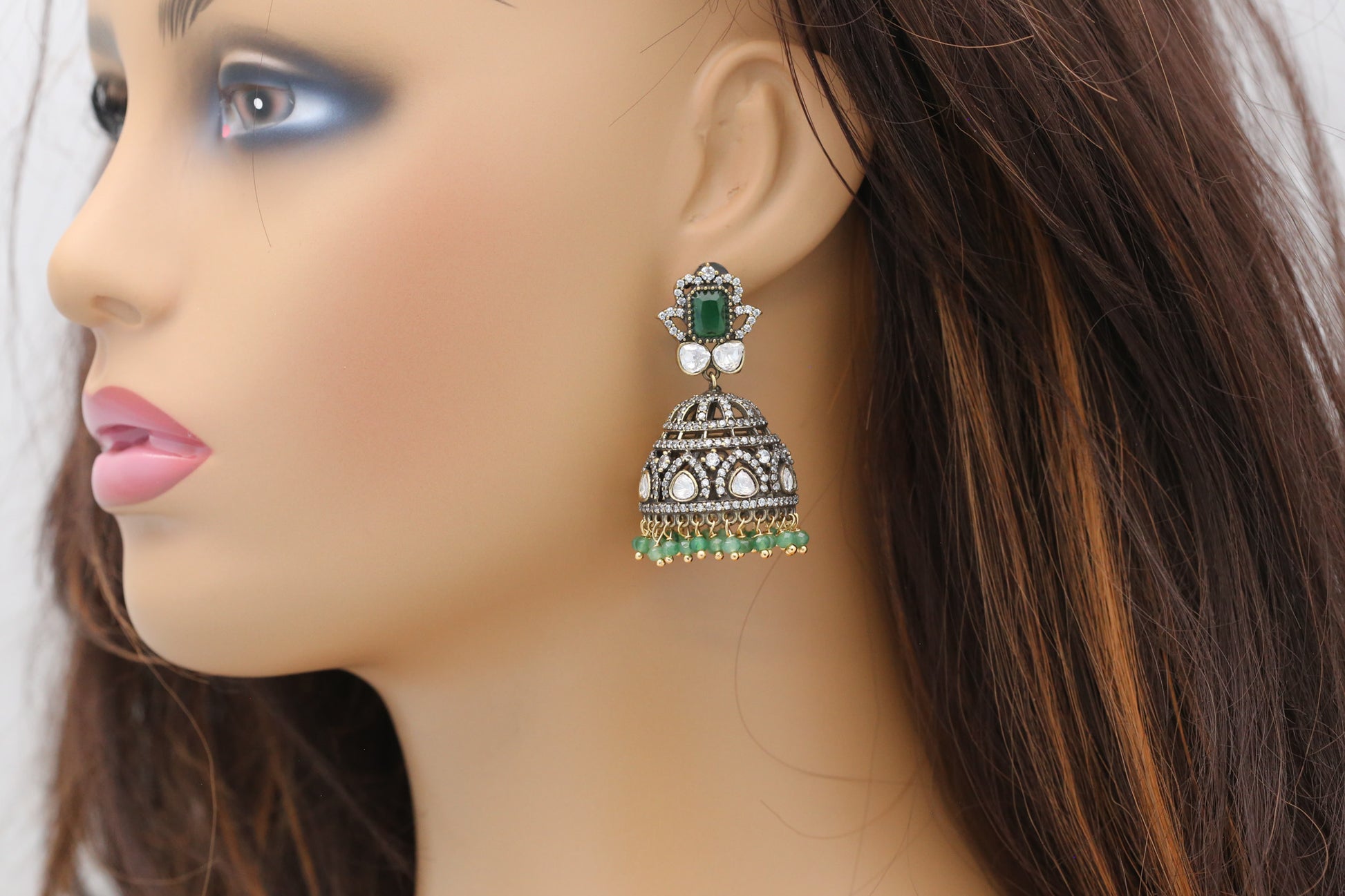 Victorian Mehndi Polish Moissanite CZ Jhumka