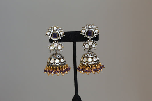 Victorian Mehndi Polish Moissanite CZ Jhumka - Purple