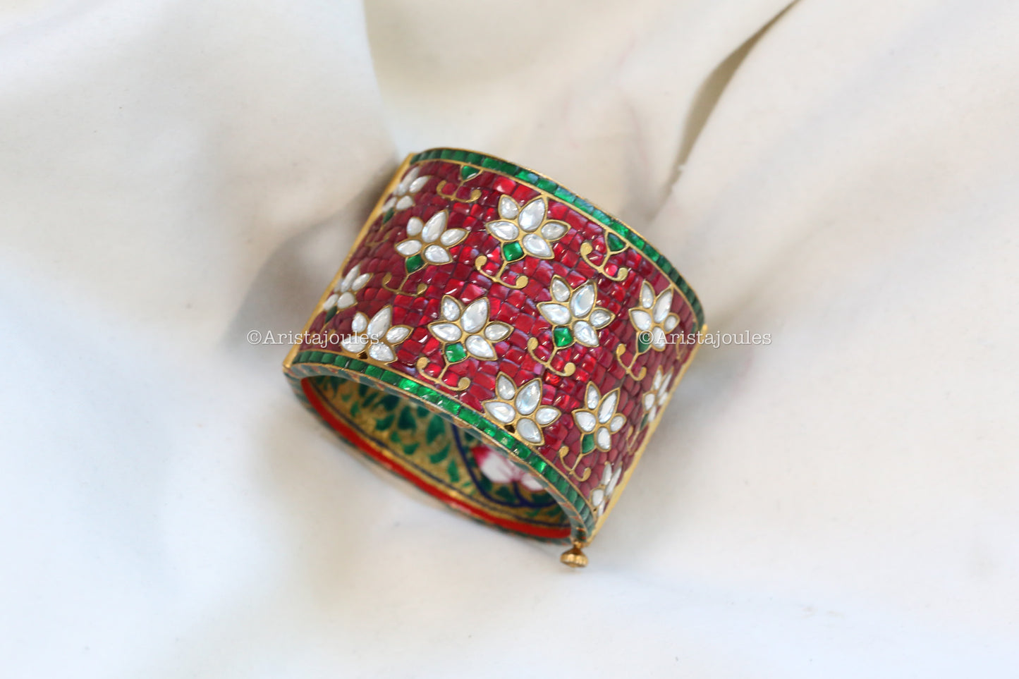 Premium Zara Takkar Kundan Cuff Bangle - Red