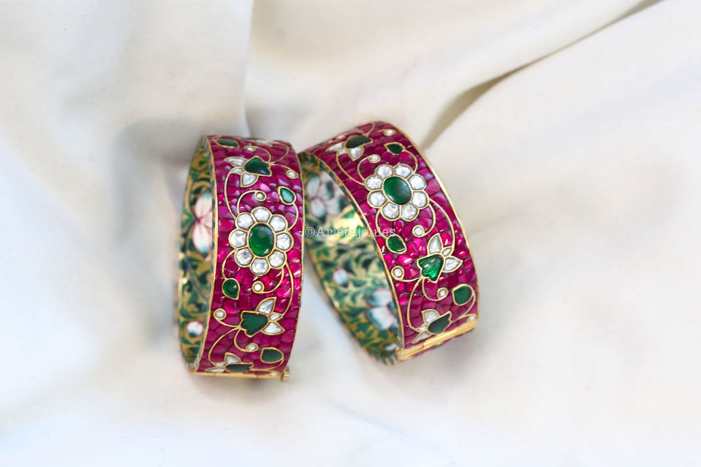 Inaya Takkar Jadau Kundan Bangle Set (Openable) - Ruby