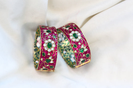 Inaya Takkar Jadau Kundan Bangle Set (Openable) - Ruby
