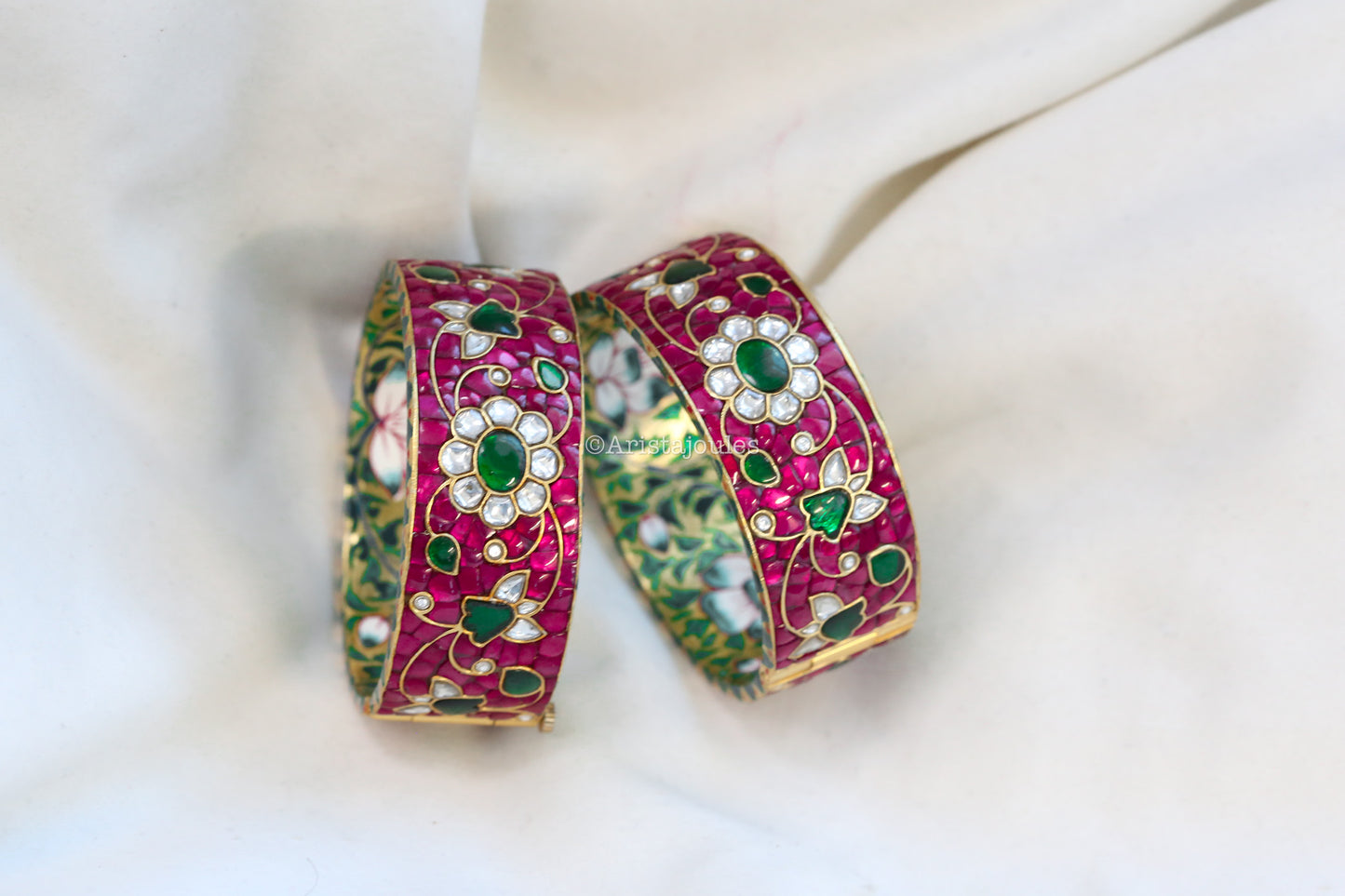 Inaya Takkar Jadau Kundan Bangle Set (Openable) - Ruby
