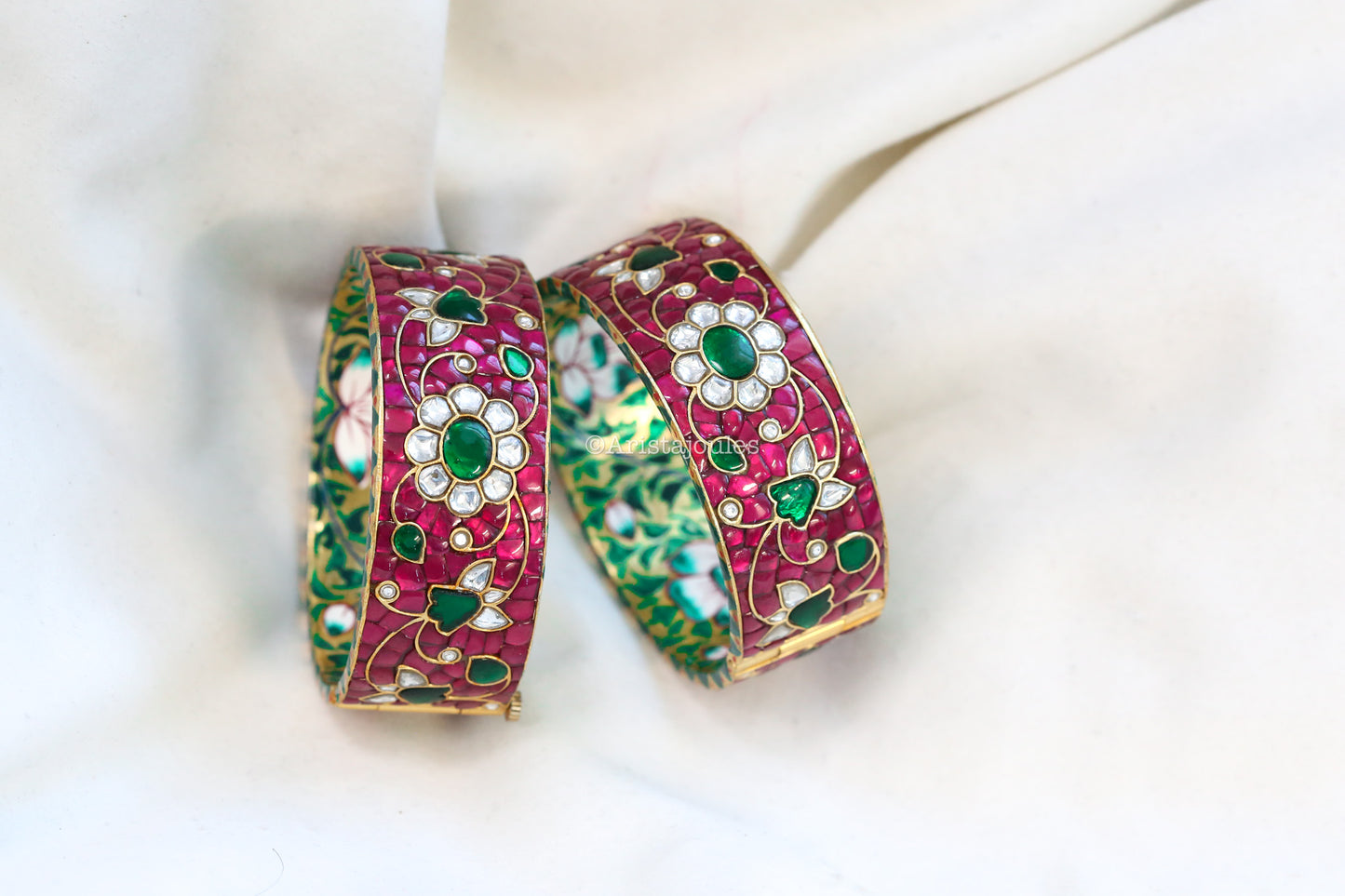 Inaya Takkar Jadau Kundan Bangle Set (Openable) - Ruby