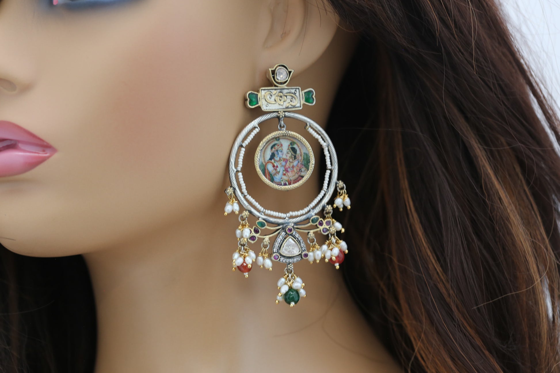 Statement Moissanite Kundan Jadau Chandbaali - Green