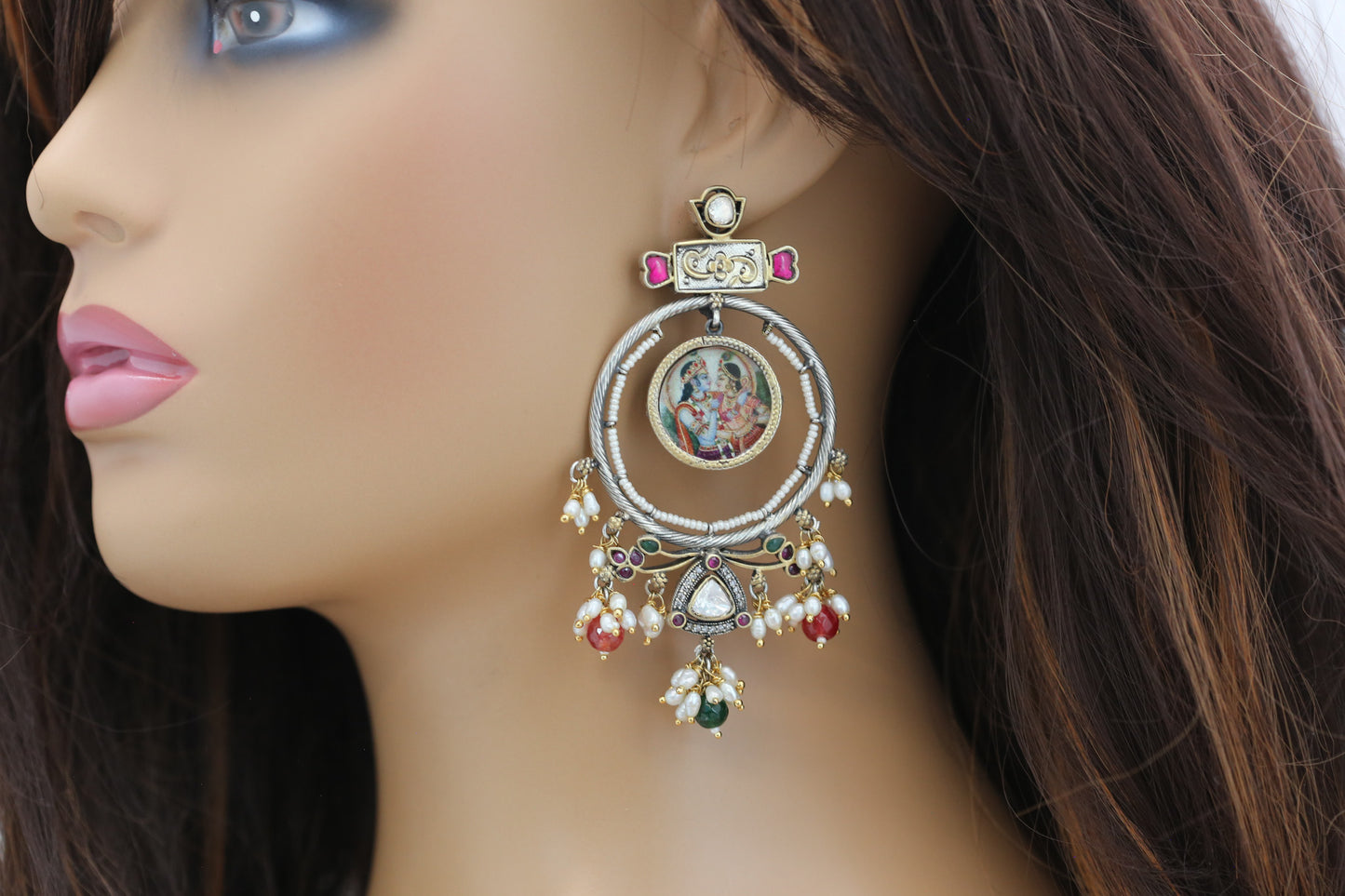 Statement Moissanite Kundan Jadau Chandbaali - Ruby