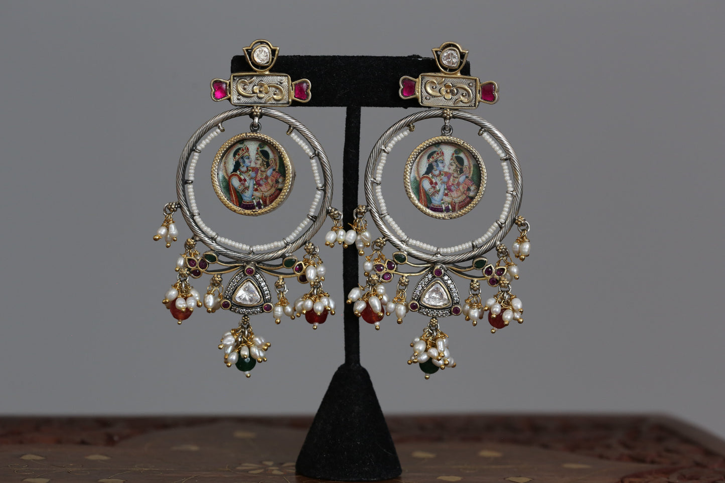 Statement Moissanite Kundan Jadau Chandbaali - Ruby