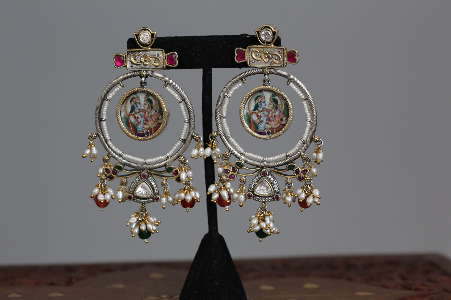 Statement Moissanite Kundan Jadau Chandbaali - Ruby