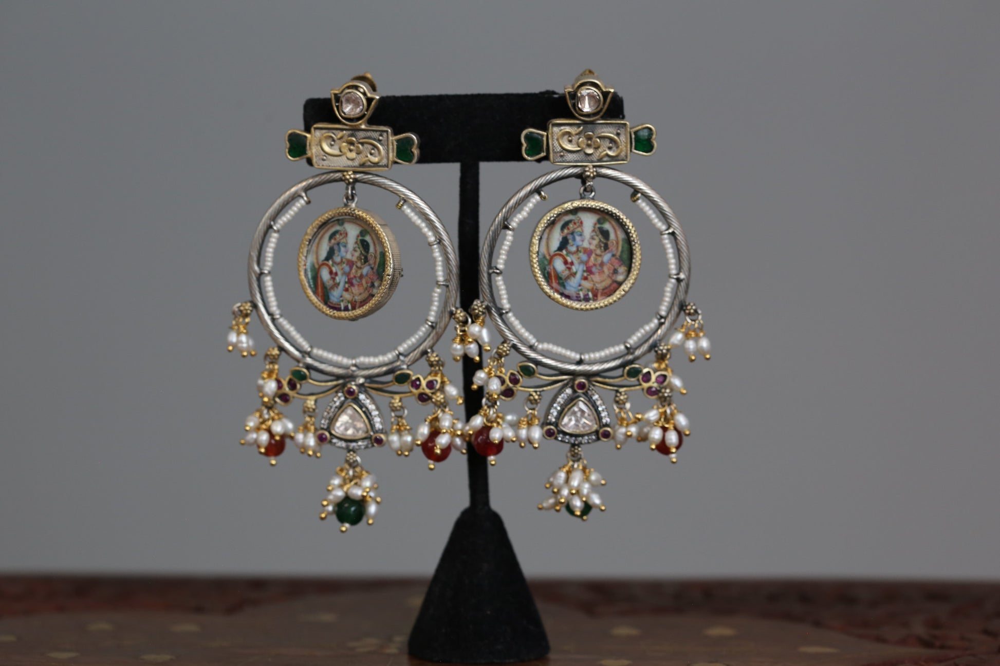Statement Moissanite Kundan Jadau Chandbaali - Green