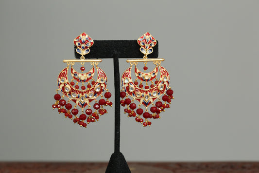 Red Meenakari Polki Kundan Chandbaali