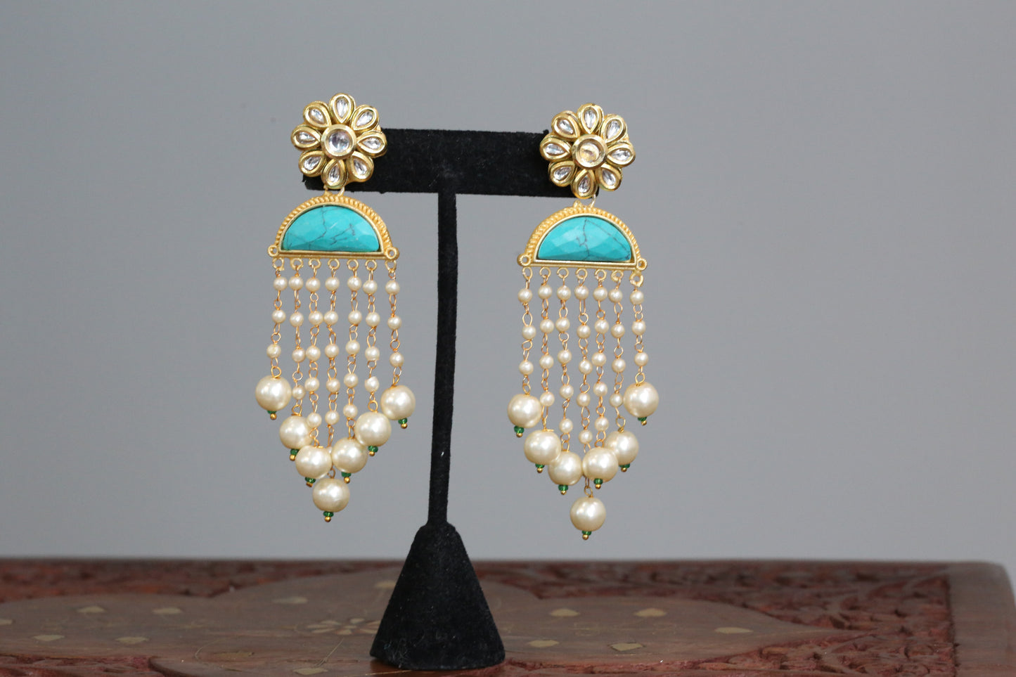 Turquoise Stone Matt Gold Statement Earrings