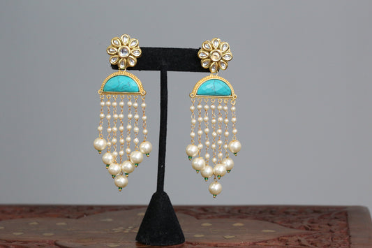 Turquoise Stone Matt Gold Statement Earrings